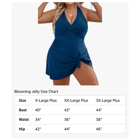 Women's Plus Size Swim Dress Tummy Control Swimsuit Blue size XXL Criss Cross - Picture 5 of 15